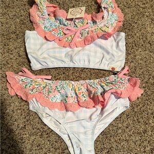 Cheeky Plum Kids Swim Bikini - Pink and White Floral